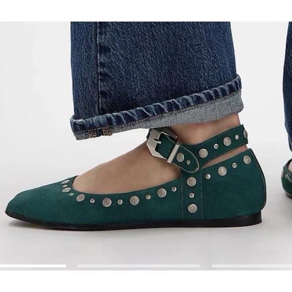 Free People Shoes - Free People Mystic Studded Mary Jane Ballet Flats Teal Green Suede